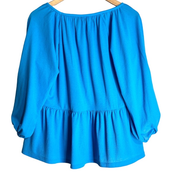 Ann Taylor NWT Vivid Sky Blue 3/4 Raglan Puffy Sleeve Blouson Peplum Top - Picture 5 of 12